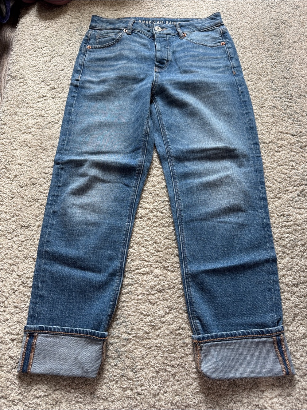 American Eagle Outfitters Medium Blue Straight Leg Jeans with Cuffed Hem